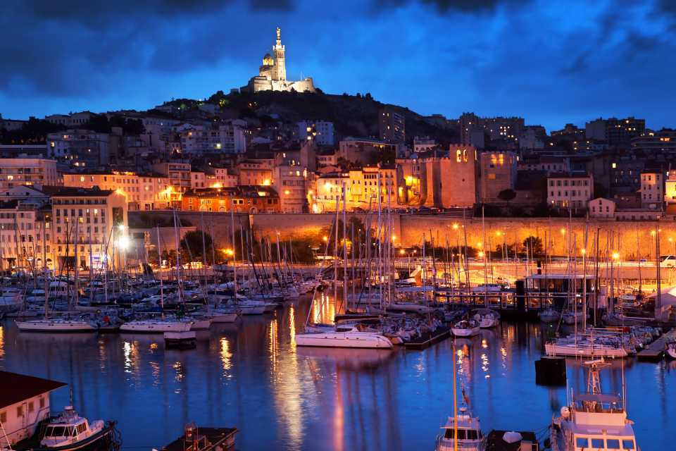 The harbour of Marseille at night